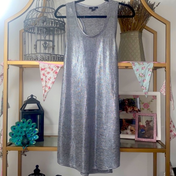 H&M Dresses & Skirts - HALLOWEEN DIY H&M Silver Shimmer Racerback Dress Alien Shine NYE Party Holiday
